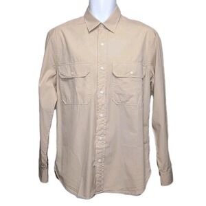 J McLaughlin Everet Woven Shirt M Stone Cotton Button Up Long Sleeve NEW NWT
